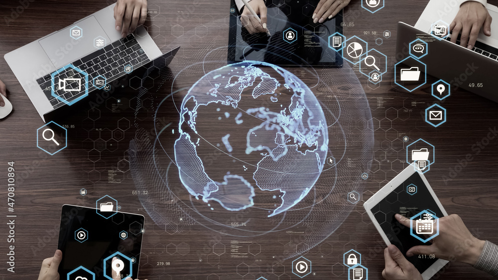 Poster Global communication network concept. Mobile devices.