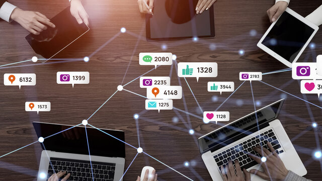 Social networking service concept. Mobile devices.