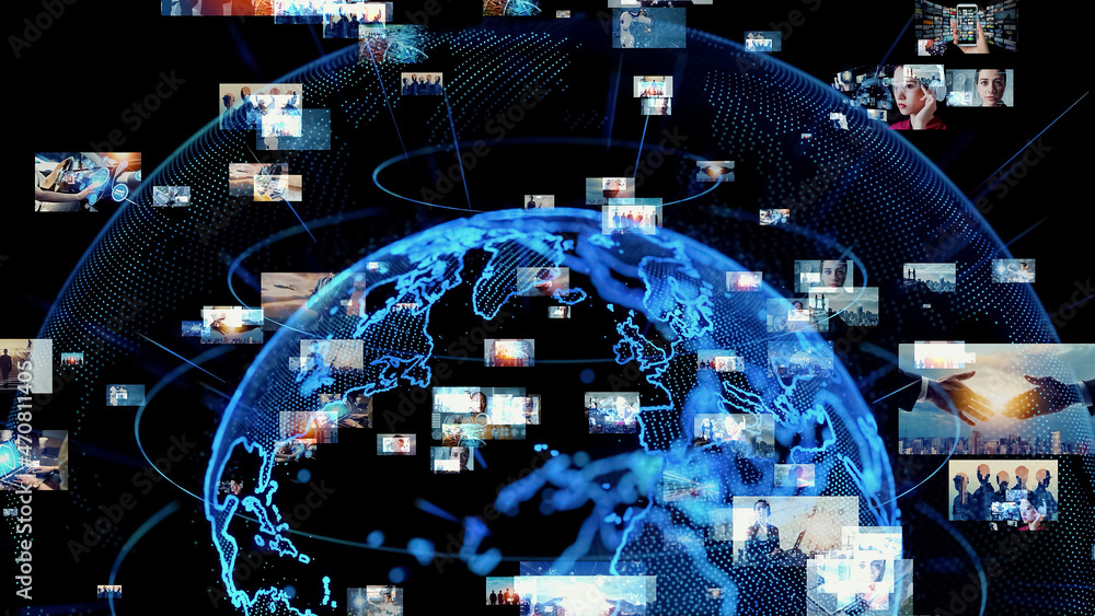 Poster Global netowrk concept. Social networking service. Streaming video. communication network. 
