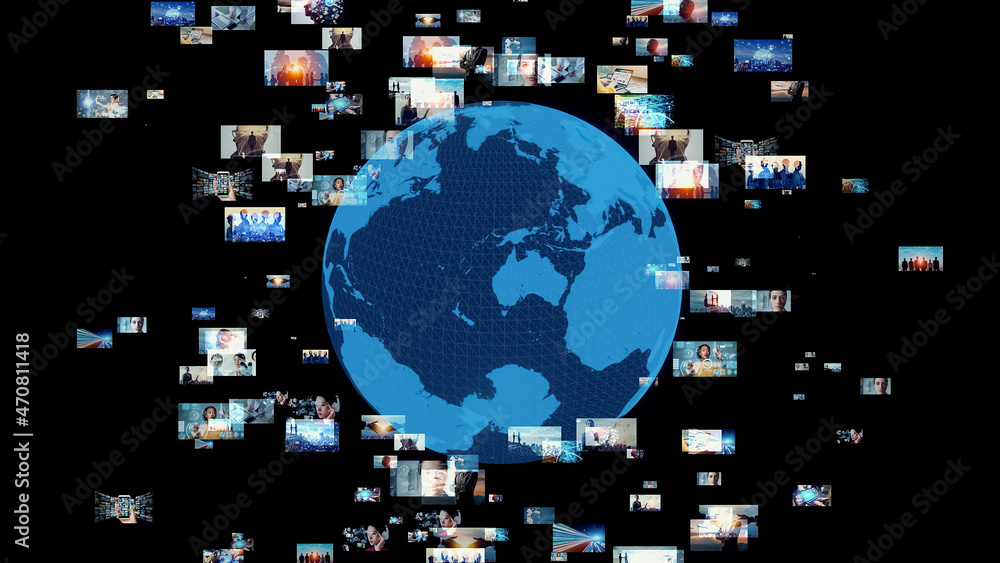 Aufkleber Global netowrk concept. Social networking service. Streaming video. communication network. 