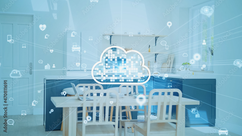 Poster Cloud computing concept. Home automation. Smart house.