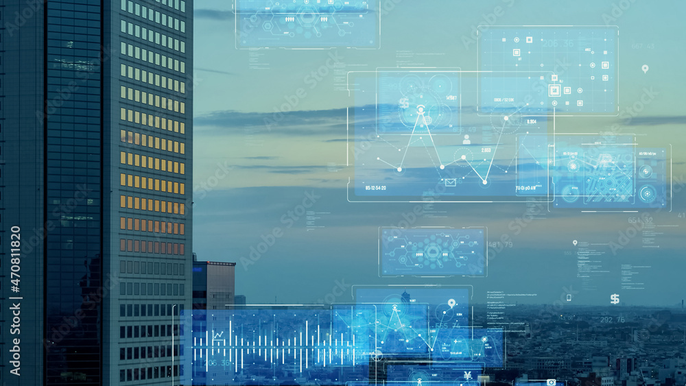 Poster Smart city and communication network concept. Digital transformation.