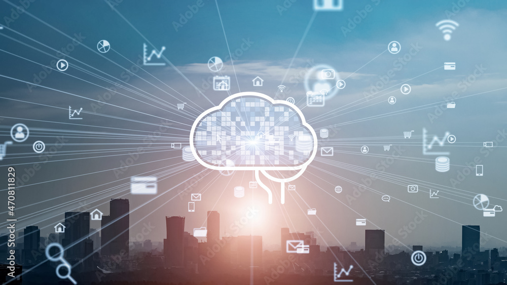 Poster ai (artificial intelligence) concept. communication network.