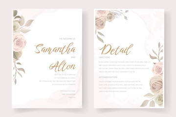 Fototapeta na wymiar Beautiful soft floral and leaves wedding invitation card