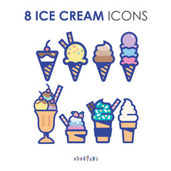 Ice Cream Icon Set in Colourful Pastel Colour