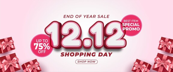 Realistic 12.12 sale horizontal banner with editable text effect
