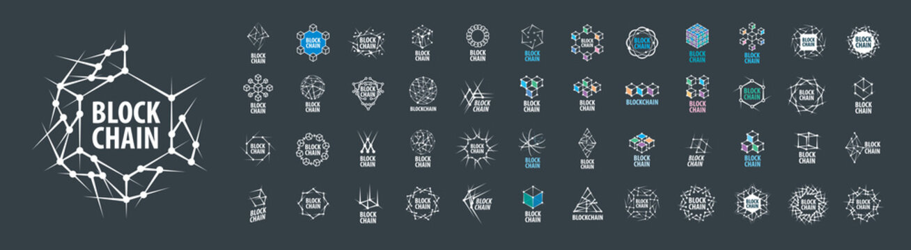 A set of vector Blockchain logos on a dark background
