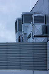 Air condition and ventilation station HVAC on top of the building. Picture taken in the soft, natural light.
