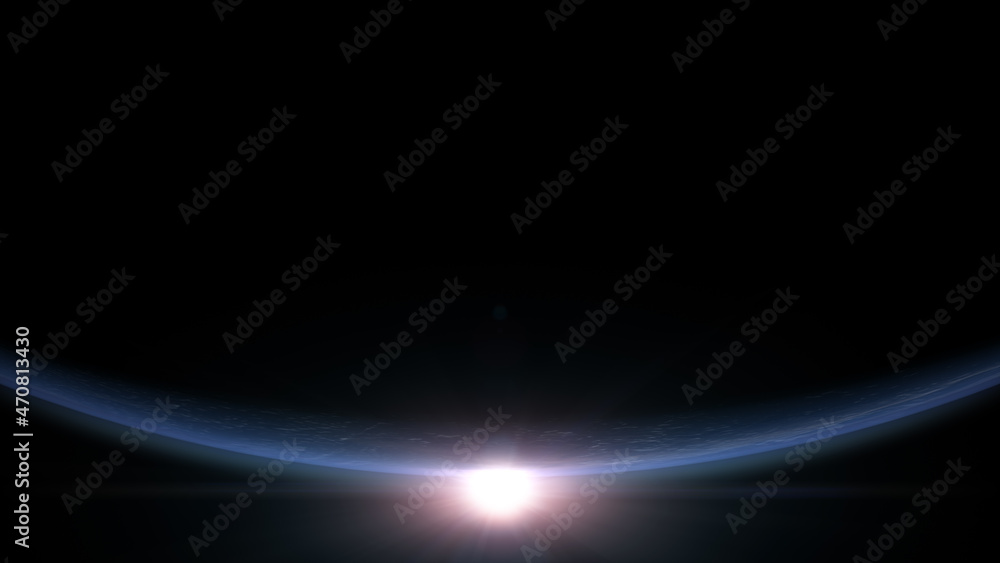Aufkleber a cinematic rendering of planet earth during sunrise as view from space with vibrant blue atmosphere