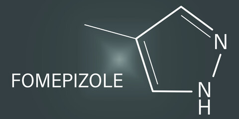 Fototapeta na wymiar Fomepizole molecule. Antidote used to treat methanol and ethylene glycol poisoning. Skeletal formula.