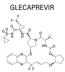 Glecaprevir hepatitis C virus drug molecule. Skeletal formula.	