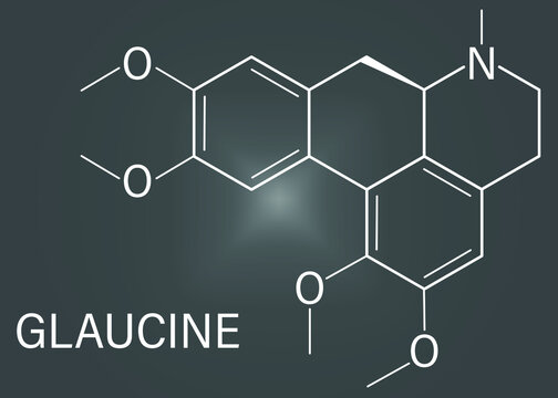 Glaucine alkaloid molecule. Found in yellow hornpoppy (Glaucium flavum) and a number of other plants. Skeletal formula.
