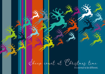 Sheep count at Christmas time - a contemporary Pop Art Design Card for your Christmas mail with 
reindeers shows diversity