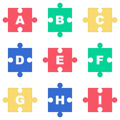 Alphabet on colorful puzzle. Jigsaw fonts for poster, banner, publication. Vector illustration.