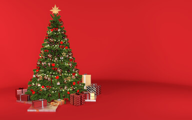 3D Render : the images of Christmas tree decorating with ornament with the red color