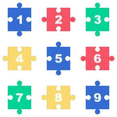 Alphabet on colorful puzzle. Jigsaw fonts for poster, banner, publication. Vector illustration.