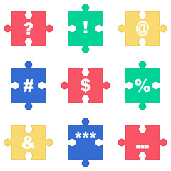 Alphabet on colorful puzzle. Jigsaw fonts for poster, banner, publication. Vector illustration.