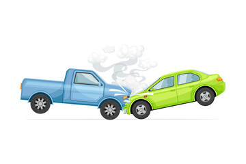 Cars involved in car wreck. Car insurance case concept vector illustration