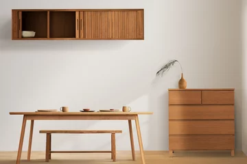 Fotobehang Scandinavisch Wooden furniture in minimal dining room interior design  © Rawpixel.com