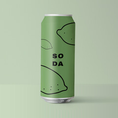 Green soda can beverage product packaging