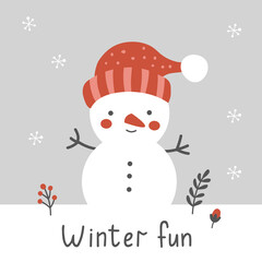 vector image of cute snowman and text