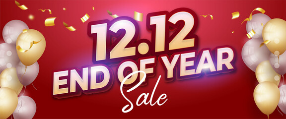 12.12 End of year sale horizontal banner. realistic sale banner template design.