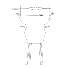 Barbecue contour with barbecue from black lines isolated on white background. Side view. Vector illustration