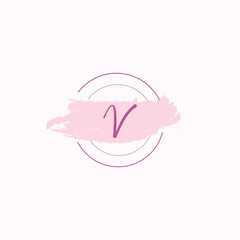 Initial letter alphabet V watercolor logo icon, Feminine signature luxury logo design template Vector