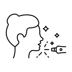 Removal Woman Facial Hair with Laser Line Icon. Medical Beauty Therapy for Girl Skin Face Linear Pictogram. Laser Cosmetology Equipment Outline Icon. Editable Stroke. Isolated Vector Illustration