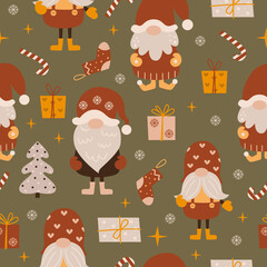 Seamless pattern with Christmas gnomes.