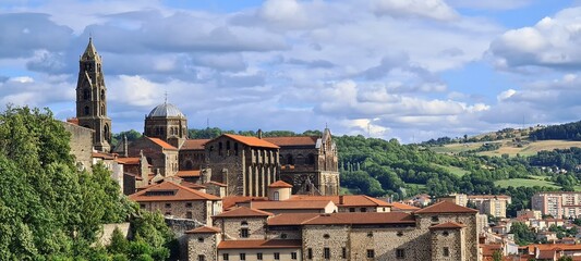 Panoramic view of the cathedral of Notre Dame de Puy-en-Velay, France