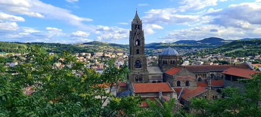 Panoramic view of the cathedral of Notre Dame de Puy-en-Velay, France