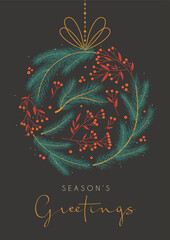 Season's greetings Christmas card with abstract spruce ball decoration
