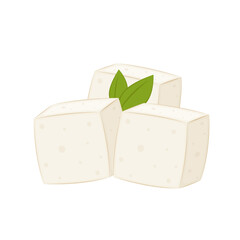 White Tofu vector. Tofu cartoon style isolated on white background. Vegetarian nutrition, healthy food.