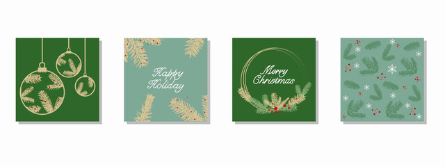 Set of Christmas and Winter holiday square template. Decorative vector illustration for Christmas, winter holiday Cover, banner, frame design. 