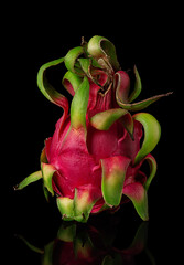 Fototapeta premium Dragon fruit vertically on a black background