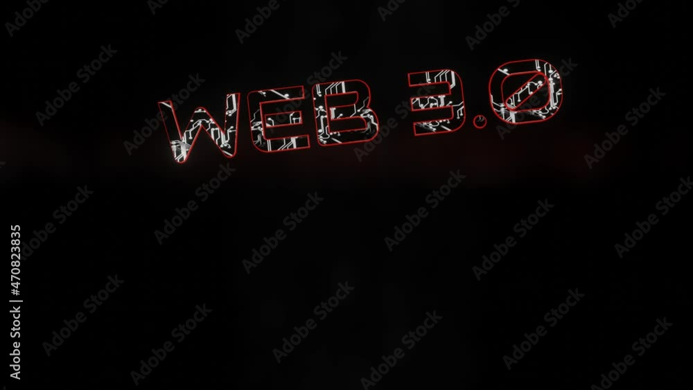 Poster three-dimensional word web.3.0 flies on a dark background in the haze. looped animated background. 3
