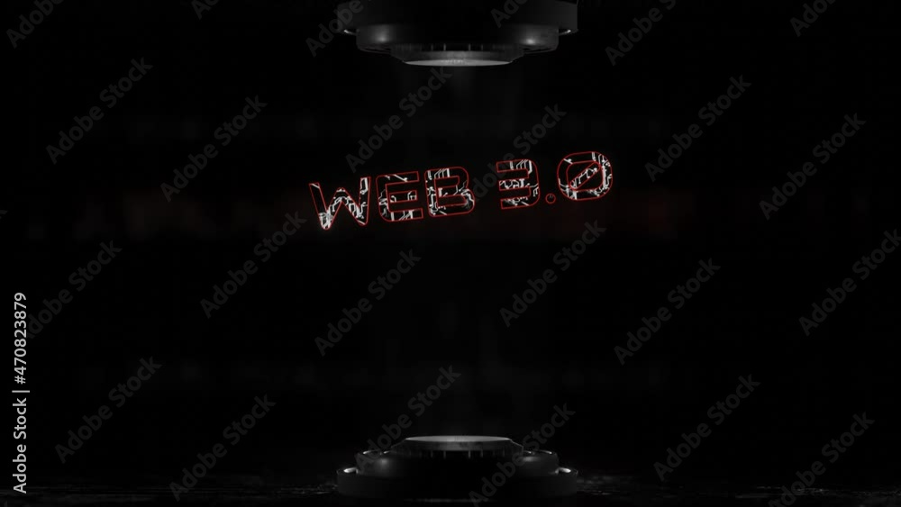 Poster three-dimensional word web.3.0 flies on a dark background in the haze. looped animated background. 3