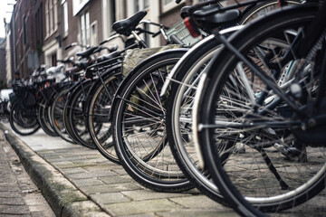 Obraz na płótnie Canvas Bicycles parked on the street in Amsterdam