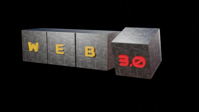 3D word web 3.0 written on cubes. concept of changing web 2.0 to web 3.0 looped animated background. 3d render
