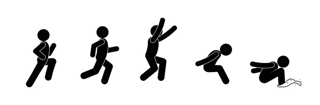 long jump technique, man jumping from a run, stick figure human silhouette,  sport icon Stock Vector | Adobe Stock