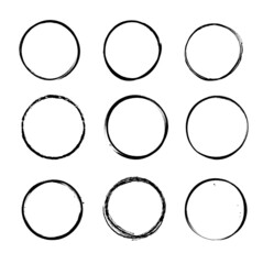 Set of grunge, black painted circles, dirty brush strokes.  Vector illustration elements for your design.
