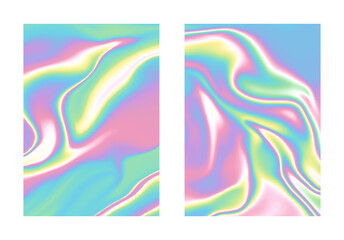 Pastel abstract holographic set background for poster, presentation or card design. Dye neon flow style. Vector illustration gradient mesh.
