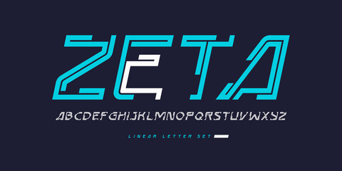 Vector stylish linear narrow font, uppercase letter set, alphabet, typography - obrazy, fototapety, plakaty