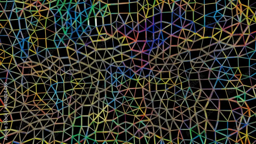 Poster rainbow low poly mesh moves on a black background. looped animated background. 3d render