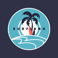 Surfland. Vector stylish graphic tee design, print, illustration
