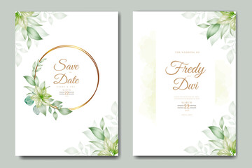 greenery leaves watercolor wedding invitation card set