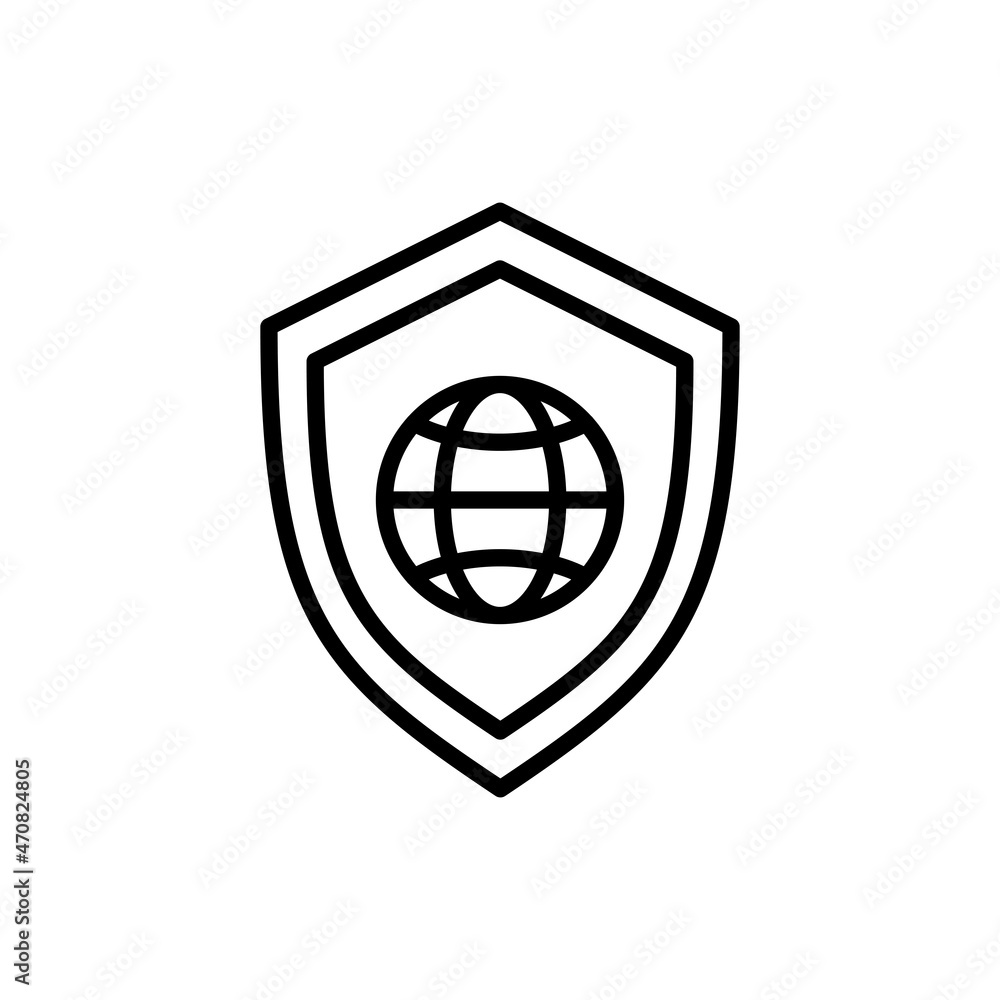 Poster global secure thin line icon, shield with globe. modern vector illustration.