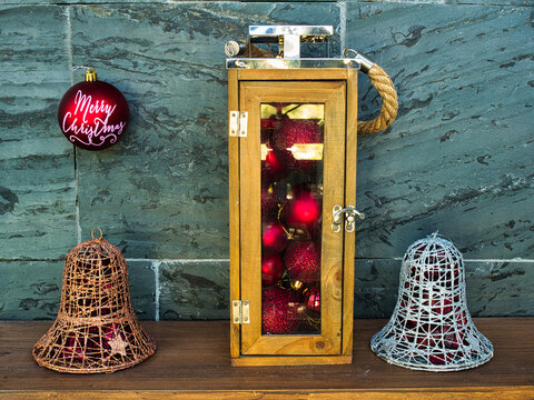 Lantern with balls and Christmas decoration
