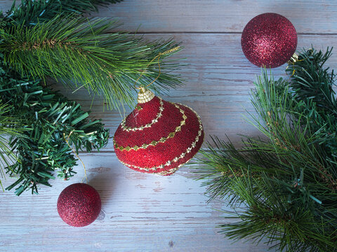 Simple christmas decoration on a wooden board